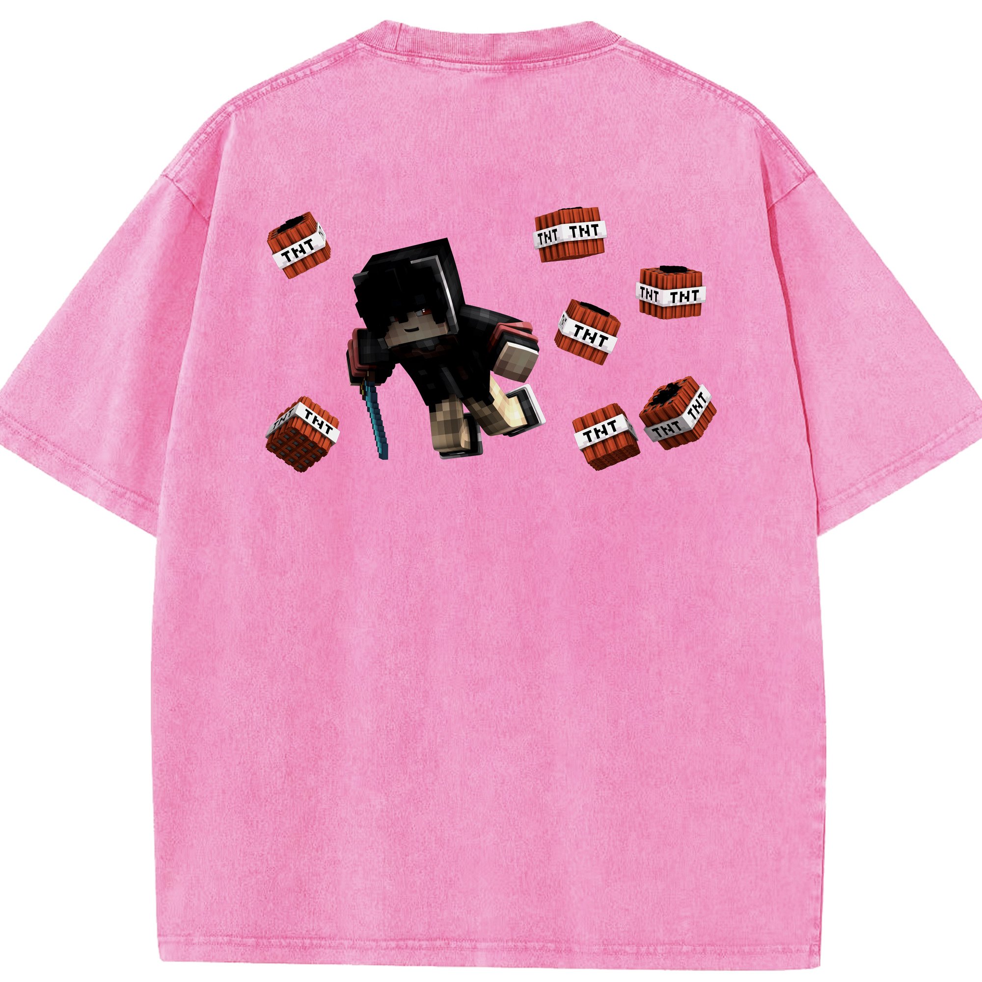 （画像用） マインクラフト ブロックの世界 Minecraft MC Block world 綿100% ヴィンテージ風 半袖Tシャツ（背面プリント）